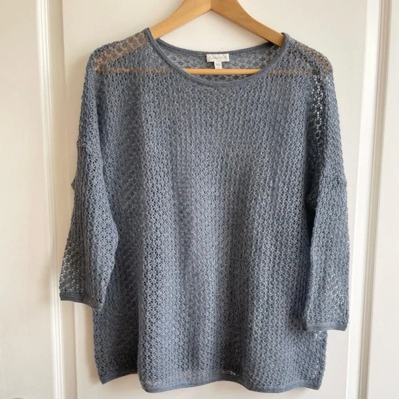 Garnet Hill Featherweight Cashmere Cropped Boxy Sweater XS Relaxed Fit Blue - Picture 2 of 8